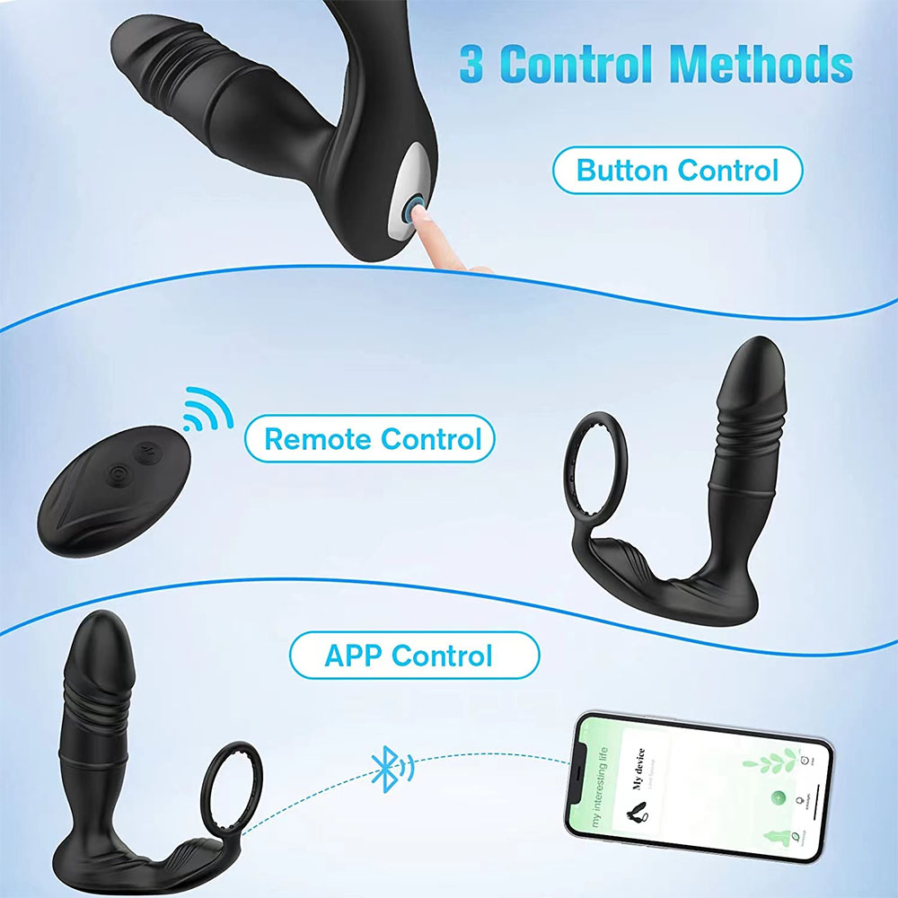 USB Magnetic Charging Thrusting Vibration Dildo Lock Ring Anal Plug - Image 4